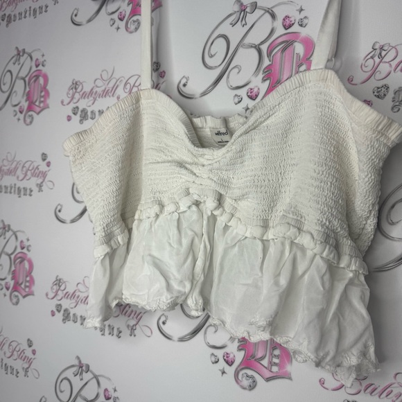 Wilfred top crop ruffle frilly bralette style white cream stretchy boho flowy - Picture 2 of 6